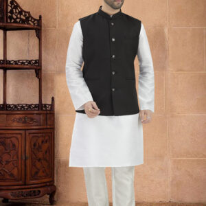 MEN'S LINEN COTTON KURTA WITH SOFT JUTE FABRICS WAISTCOAT.